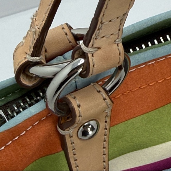 Coach Legacy Multicolor Turnlock Satin Stripe Leah Tote + Wristlet - Picture 7 of 13